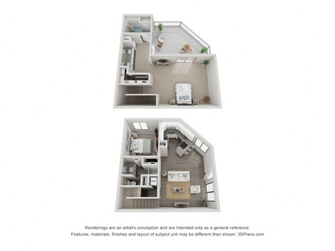 Floor plan for 2 beds, 2 baths, 1076 sqft